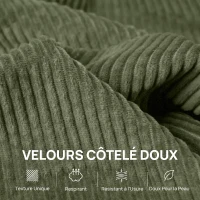 HOMCOM Canapé 3 places 212 cm avec 2 coussins à ressorts, tissu velours côtelé, pour salon, chambre, bureau à domicile, vert(m-6)