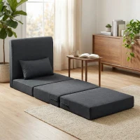 HOMCOM 2-in-1 Schlafsessel Klappbares Sofa-Bett mit Leinenstruktur, Gepolstertes Gästebett Klappstuhl, Dunkelgrau(m-9)
