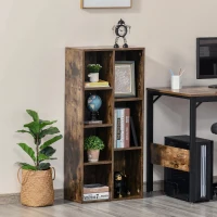 HOMCOM Estante para Livros Estante de Madeira com 7 Compartimentos de Armazenamento 50x24x106 cm Marrom Rústico(m-10)