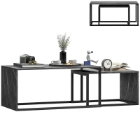 HOMCOM Lot de 2 tables basses gigognes design industriel encastrable en métal noir et effet marbre gris foncé(m-11)