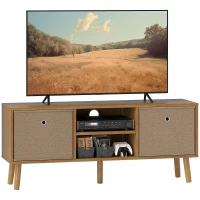 HOMCOM Meuble TV bas sur pieds style contemporain avec 2 tiroirs en tissu dim. 110L x 29l x 46,5H cm - passe-câbles - MDF(m-12)