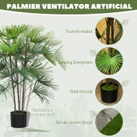 HOMCOM Palmă Artificială de 90 cm cu 24 de Frunze din Plastic Verde cu Ghiveci de Ø16.5x13.5 cm(m-4)