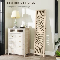 HOMCOM 4 Panel Privacy Screens, Detachable Folding Room Divider with Palm Leaf Design for Home Office, Natural Wood Finish(m-5)