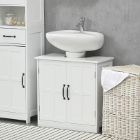 kleankin Mobile per Lavabo con Piedistallo, Mobile Sotto Lavabo con 2 Ante e Scaffale Regolabile, Mobile da Bagno con Ritaglio a Forma di U, Bianco(m-10)