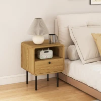 HOMCOM Bedside Table with Drawer and Open Shelf - Oak(m-10)