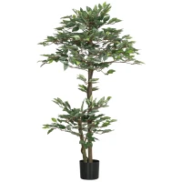 Outsunny Planta Artificial Ficus 150 cm Planta Artificial com 1008 Folhas Musgo e Vaso para Exterior Casa Sala de Estar Escritório Verde(m-1)