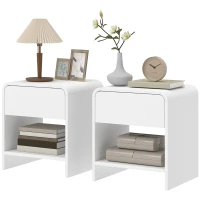 HOMCOM Conjunto de 2 Mesas de Cabeceira Nórdicas com Cantos Arredondados, Gaveta e Prateleira Aberta 40x35x45 cm Branco(m-11)