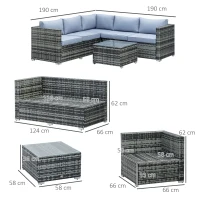 Outsunny 4 Pieces Rattan Garden Furniture Sets, Wicker Patio Conservatory Dining Set with Corner Sofa, Loveseat, Coffee Table, and Cushions for Balcony, Backyard, Pool, Grey(m-13)