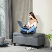 HOMCOM Sitzbank, Polsterbank mit Stauraum, leinenartiges Polyester, Kautschukholz, 100 x 40 x 44 cm, Hellgrau(m-10)