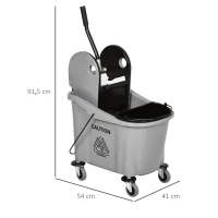 HOMCOM Balde de Esfregona Comercial com Espremedor de Pressão para Baixo Capacidade 36L com 4 Rodas 2 Cubetas 54x41x91,5 cm Cinza(m-3)