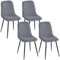 HOMCOM Conjunto de 4 Cadeiras de Jantar Modernas Cadeiras de Cozinha Estofadas em Veludo com Pés de Aço 45x54x87 cm Cinza(m-1)