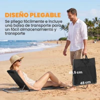 Outsunny Conjunto de 2 Esterillas con Respaldo Reclinable en 5 Niveles Reposacabezas y Bolsa de Transporte 134x48x33-43 cm Negro(m-7)