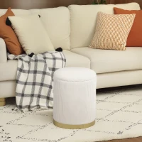 HOMCOM Sitzhocker mit Stauraum klappbare Hocker mit Deckel, Stahlboden, Runder Fußhocker 36 x 36 x 44 cm Cremeweiß(m-10)
