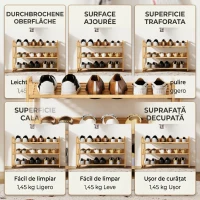 HOMCOM Etajeră pentru pantofi din bambus, cu 3 niveluri, pentru 12 perechi de pantofi, rafturi din bambus cu lamele, 76x33x50,8 cm, culoare lemn natural(m-8)