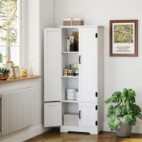 HOMCOM Buffet de cuisine armoire de cuisine contemporaine multi-rangements 2 placards 3 étagères MDF panneaux particules blanc(m-2)
