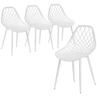 HOMCOM Set 4 scaune de masă moderne cu spătar perforat din plastic și picioare din metal, alb(m-11)