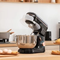 HOMCOM Stand Mixer, 5L Food Mixer for Baking, 6 Speeds and Pulse Setting, 1400W Cake Electric Kitchen Mixer with Dough Hook, Whisk, Stainless Steel Bowl, Splash Guard, Beater, Black(m-2)