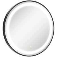 kleankin Badezimmerspiegel, LED-Beleuchtung, dimmbar, 3 Lichtfarben, Metallrahmen, Ø60 cm, Schwarz(m-1)