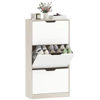 HOMCOM Meuble à chaussures 12 paires, armoire à chaussures étroite, 3 tiroirs rabattables, chêneet blanc(m-12)