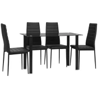 HOMCOM 5-delige Eetkamerset Tafel en 4 Stoelen, Modern Design, Glazen Tafel, Zwart(m-10)