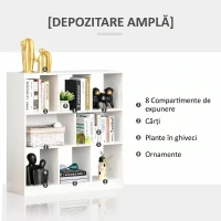HOMCOM Dulap bibliotecă pentru depozitare cu 3 niveluri și 8 rafturi, din MDF, 97.5x30x100 cm, alb(m-5)