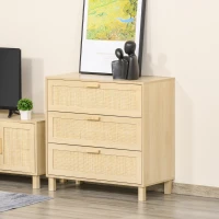 HOMCOM Commode 4 tiroirs cannage en rotin dim. 80L x 40l x 80H cm MDF Aspect Bois Clair(m-13)