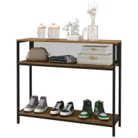 HOMCOM Sideboard Konsolentisch Flurregal, Industriedesign, 100 cm x 29,5 cm x 90 cm, Braun + Schwarz(m-11)