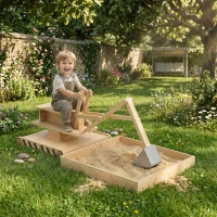 AIYAPLAY Caixa de Areia Infantil de Madeira com Escavadora Assento Giratório 360° e Forro 184x90x56 cm Madeira(m-2)
