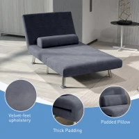 HOMCOM Single Velvet-Feel Sleeper Chair - Charcoal Grey(m-6)