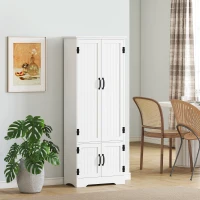 HOMCOM Buffet de cuisine armoire de cuisine contemporaine multi-rangements 2 placards 3 étagères MDF panneaux particules blanc(m-10)
