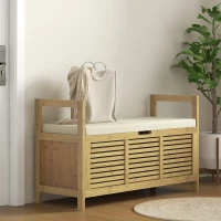 HOMCOM Schoenenrek met opbergruimte, Schoenenbank, zachte zitting, Bamboe, 100x40x60 cm(m-7)