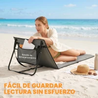 Outsunny Conjunto de 2 Esterillas de Playa Plegable con Respaldo Reclinable y Correa de Transporte 142x51x40 cm Gris(m-7)