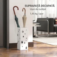 HOMCOM Suport pentru umbrele din metal cu 4 cârlige și tavă pentru scurgere, 15.5x15.5x41cm, alb(m-7)