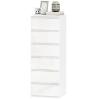 HOMCOM Commode 6 tiroirs à haute brillance, meuble de rangement étroit sans poignées, 40 x 35 x 109 cm, blanc(m-13)