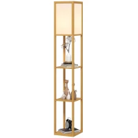 HOMCOM Candeeiro de Pé de Madeira com 3 Prateleiras para Lâmpada E27 Potência Máx. 40W 26x26x160 cm Madeira e Branco(m-11)