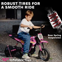 AIYAPLAY Kids Electric Motorbike, 24V Ride On Motorcycle with 3 Speeds and Rear Suspension, Dirt Bike for 8-12 Years Old, Pink(m-6)