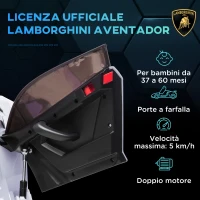 HOMCOM Macchina Elettrica per Bambini a 12V Licenza Lamborghini con Clacson e Telecomando, 107.5x64.5x47 cm, Bianca(m-4)