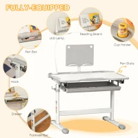 HOMCOM Kids Study Desk and Chair Set w/ Adjustable Height, Storage, Drawer, Grey(m-5)