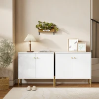 HOMCOM Aparador Moderno de 2 Portas Prateleiras Ajustáveis Bancada com Efeito Mármore e Pés de Aço 80x39,1x76 cm Branco(m-8)