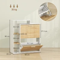 HOMCOM Dulap Pantofi cu 2 Sertare Rabatabile, Slim, Alb și Lemn(m-3)