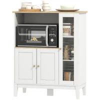 HOMCOM Mobile Microonde con Armadietto Inferiore e 3 Ripiani Laterali con Anta in Vetro, in Legno, 80x35x97 cm, Bianco(m-11)