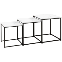 HOMCOM Conjunto de 3 Mesas Auxiliares para Sala de Estar com Efeito Mármore e Estrutura de Aço Estilo Moderno Branco e Preto