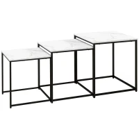 HOMCOM Conjunto de 3 Mesas Auxiliares para Sala de Estar com Efeito Mármore e Estrutura de Aço Estilo Moderno Branco e Preto(m-1)