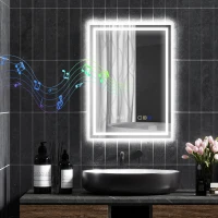 HOMCOM 50 x 70 cm Anti-Fog LED Bathroom Mirror, with Bluetooth and Clock - Silver Tone(m-10)