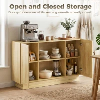 HOMCOM Sideboard Buffet Cabinet, 133 cm Storage Cabinet with 2 Open Shelves, 2 Cupboards and Soft Close Doors, Natural(m-4)
