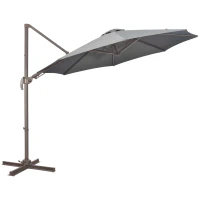 Outsunny 3(m) Cantilever Parasol with 360° Rotation Roma Umbrella, Hanging Sun Shade with Aluminium Frame, Tilt Crank, 8 Ribs and Cross Base, Dark Grey(m-1)