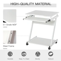 HOMCOM Movable Computer Desk with 4 Moving Wheels and Keyboard Tray White(m-6)