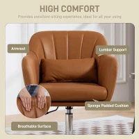 HOMCOM Swivel Accent Chair, Microfiber Cloth Tub Vanity Chair, Modern Armchair with Adjustable Height and Lumbar Support for Living Room Bedroom Salon Make up Room Dressing Table, Brown(m-6)