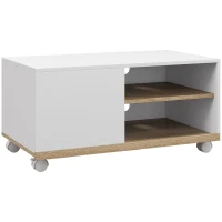 HOMCOM Mobile TV 42" Max con 2 Ripiani Aperti e Anta e Ruote, in Truciolato, 80x45x39.5 cm, Bianco(m-1)
