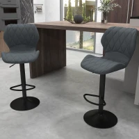 HOMCOM Set di 2 Sgabelli da Bar Alti in Finta Pelle con Altezza Regolabile, Sgabelli Cucina Girevoli con Schienale e Poggiapiedi, 46.5x49.5x92-113cm Grigio(m-10)
